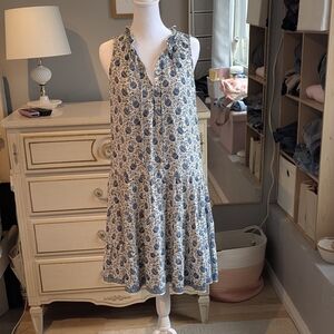 Max Studio Blue and White Floral Midi drop waist Dress, xs relaxed fit